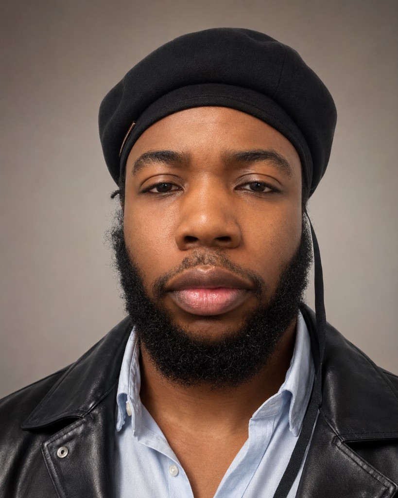 Professional headshot of Levi Zigza, Co-Founder of Technovate Inc., wearing a black beret and leather jacket against a grey background.